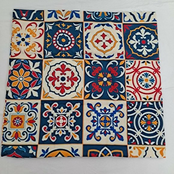 Decorative Tile Print Colorful Pillow Cover Square - Picture 1 of 6